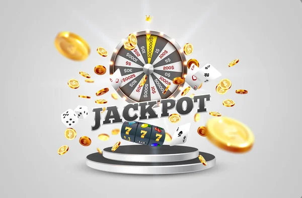 Szó Jackpot Körülvéve Egy Fényes Keret Attribútumok Szerencsejáték Pódiumon Egy — Stock Vector