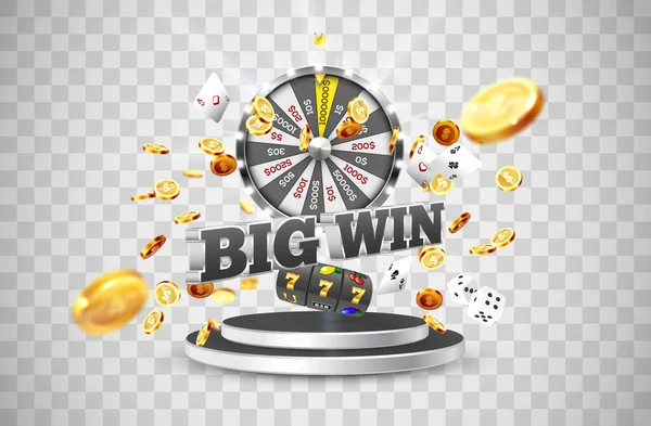 Szó Big Win Körülvéve Egy Fényes Keret Attribútumok Szerencsejáték Pódiumon — Stock Vector