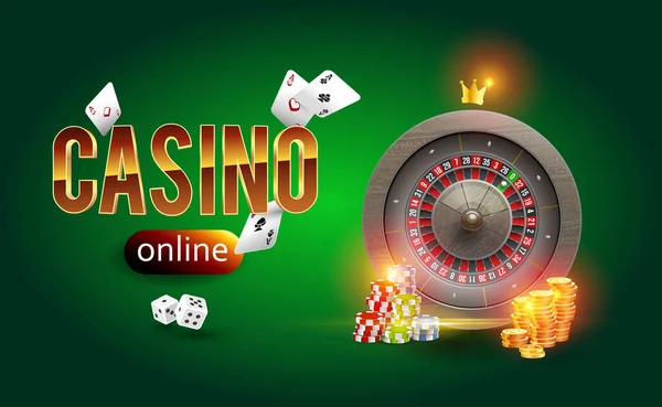 Palabra Oro Casino Rodeado Ruleta Cartas Dados Monedas Fichas Juego — Archivo Imágenes Vectoriales