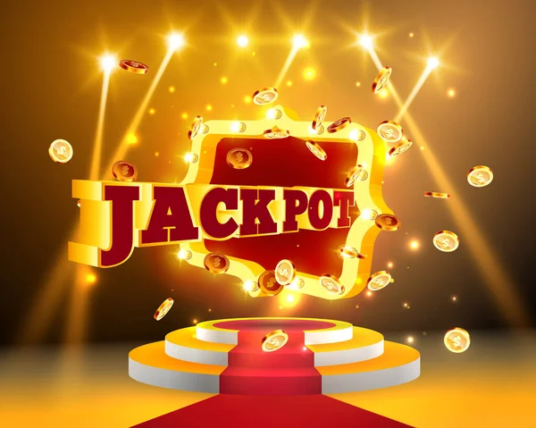 Arany Szó Jackpot Körülvéve Attribútumok Szerencsejáték Pódiumon Robbanás Háttér Legjobb — Stock Vector