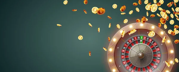 矢量图解赌博轮盘隔离在硬币爆炸背景 赌场现实的概念设计 免版税图库插图