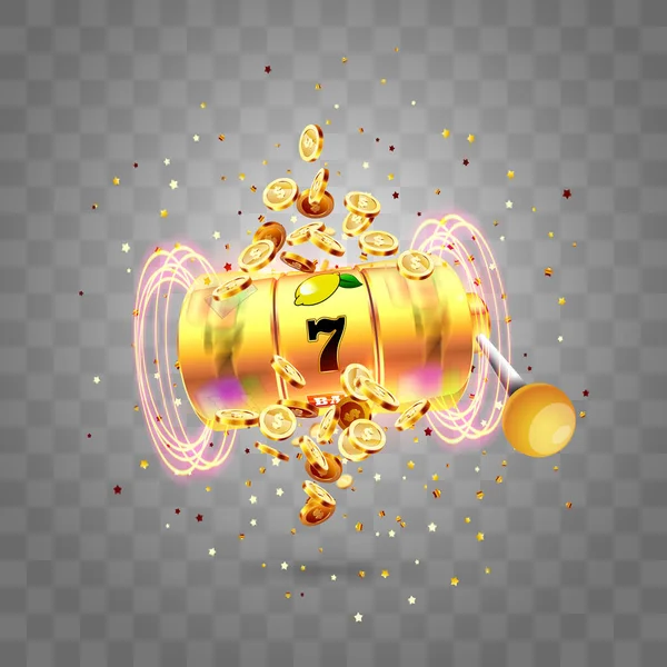 Golden Spelmaskin Vinner Jackpotten 777 Transparent Bakgrund Explosion Mynt Vektorillustration Stockillustration