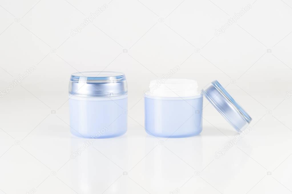 Blue cosmetic containers