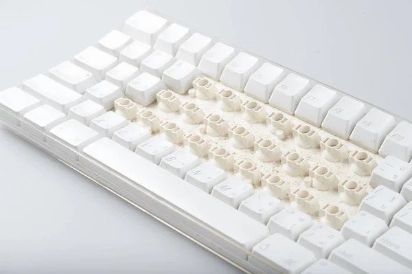 Disassemble Dirty White Computer Keyboard — Stock Photo, Image