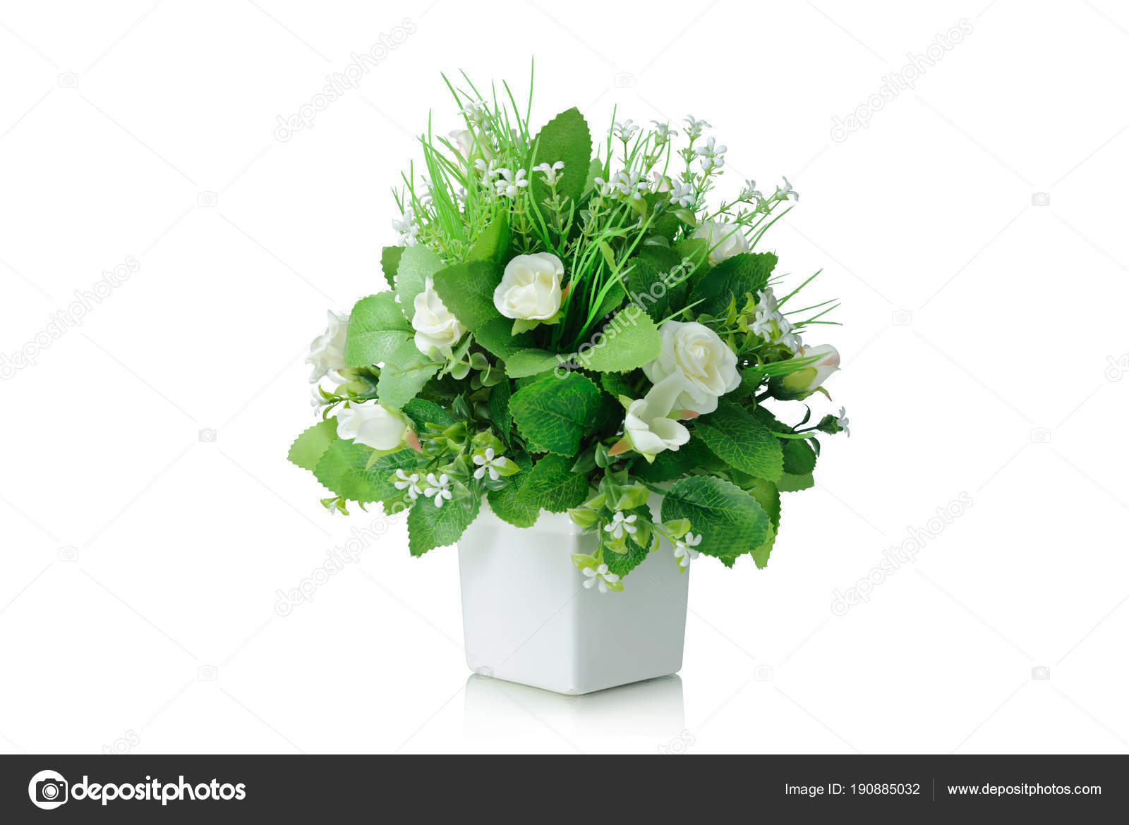 Artificial Flowers Bouquet In Vase Isolated On White Background