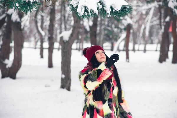 La ragazza è sotto un ramo di abete rosso — Foto Stock