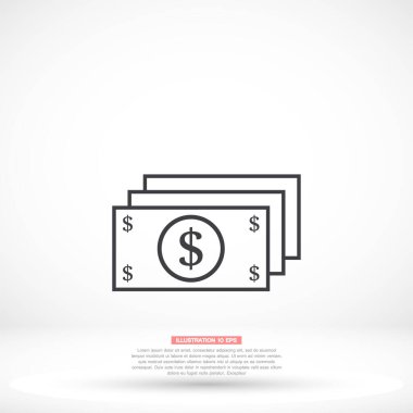 Dolar vektör simgesi, lorem ipsum düz tasarım