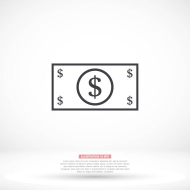 Dolar vektör simgesi, lorem ipsum düz tasarım