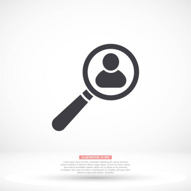 Bir erkek vektör simgesi ile büyüteç, lorem ipsum düz dizayn