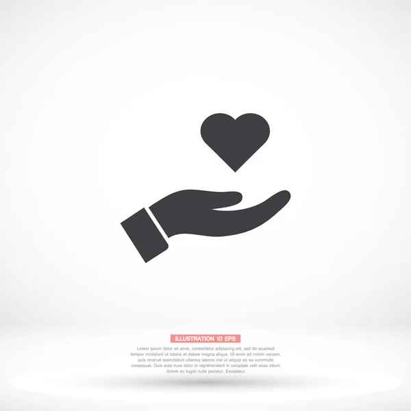 Corazón en la mano vector icono, lorem ipsum Diseño plano — Vector de stock