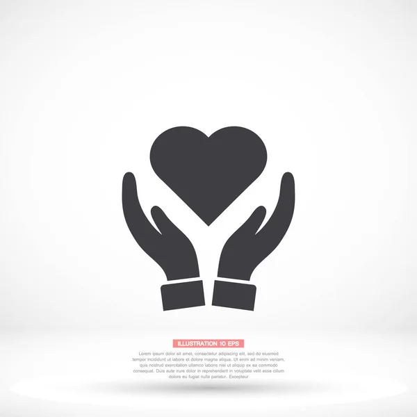 Corazón en la mano vector icono, lorem ipsum Diseño plano — Vector de stock