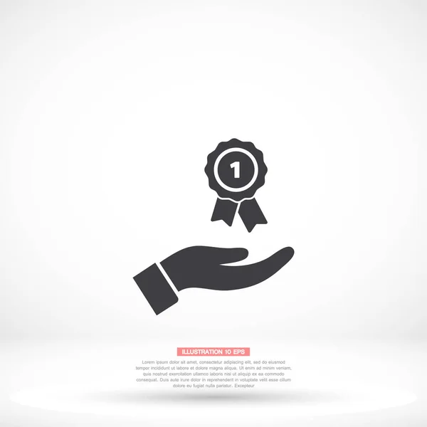 Premio en el icono de la mano, lorem ipsum Diseño plano — Vector de stock