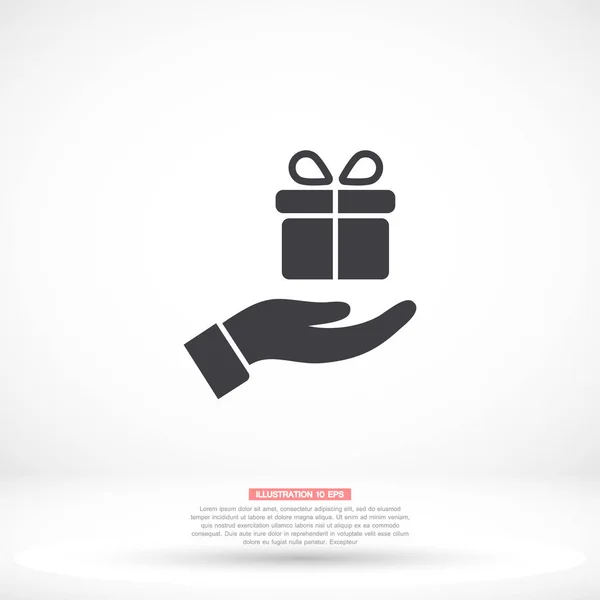 A gift in the hand icon , lorem ipsum Flat design — Stock Vector