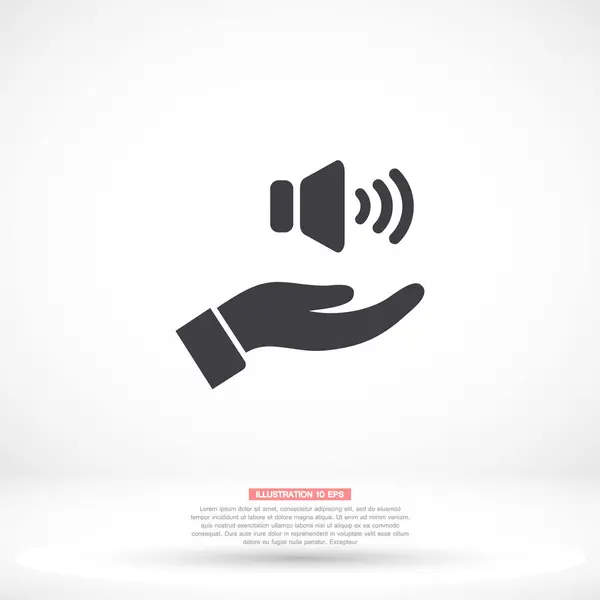 Speaker icon in the hand , lorem ipsum Flat design — Stock Vector