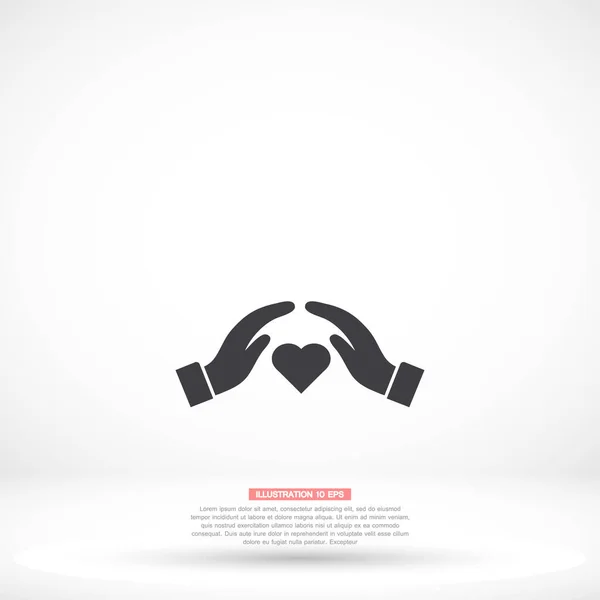 Corazón en la mano icono, lorem ipsum Diseño plano — Vector de stock