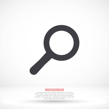 Loupe vektör simgesi, lorem ipsum düz tasarım