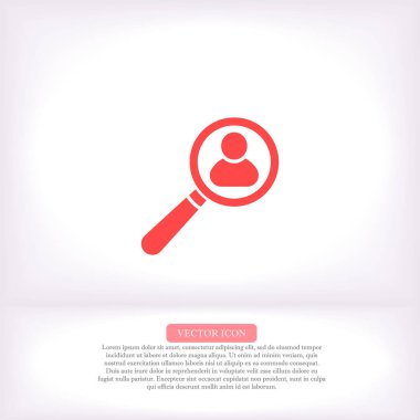 Bir erkek vektör simgesi ile büyüteç, lorem ipsum düz dizayn