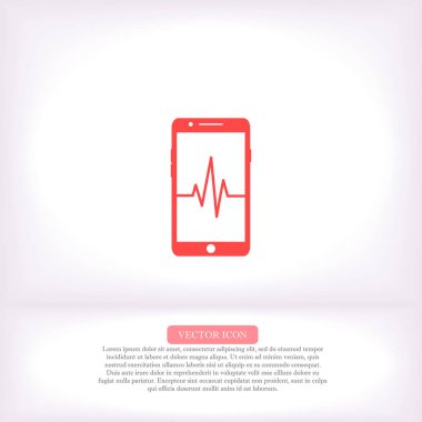 Telefon kardiyogram vektör simgesi, lorem ipsum düz tasarım