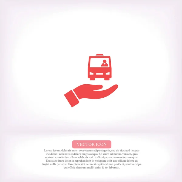 Bus en el icono de la mano, lorem ipsum Diseño plano — Vector de stock