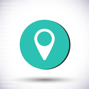 Harita pin vektör simgesi, lorem ipsum düz tasarım