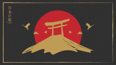 seyahat konsepti. Japonya seyahat bayrak taşıyıcı tasarımı. Dil çevirisi - Japonya 'ya hoş geldiniz