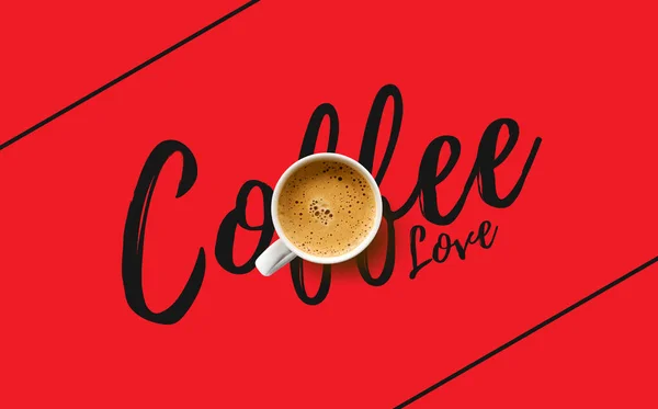 Šálek Kávy Červeném Pozadí Pohled Shora — Stock fotografie