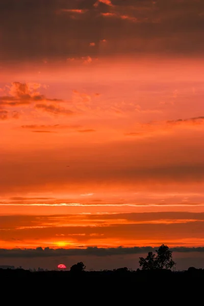 Pôr-do-sol laranja com silhuetas — Fotografia de Stock