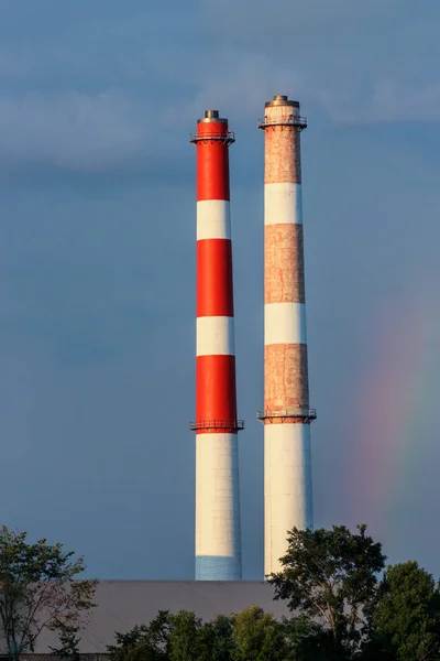 two red and white chimney