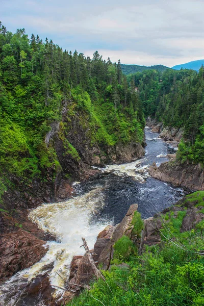 滝、川、カナダ ケベック州の山 — ストック写真