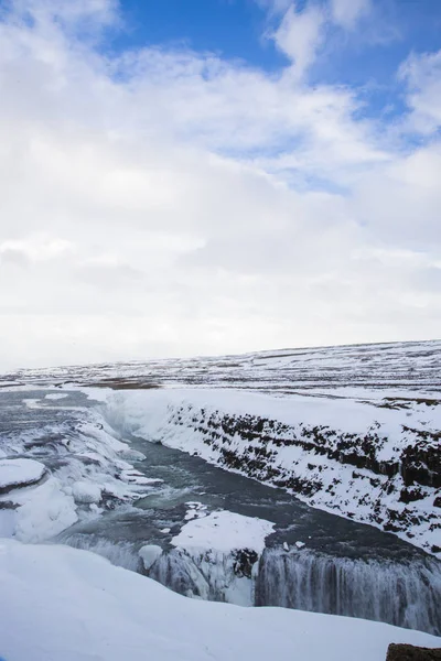 Krajina Godafoss Voda Podzim Zimě Islandu Jasným Slunečním Svitem — Stock fotografie