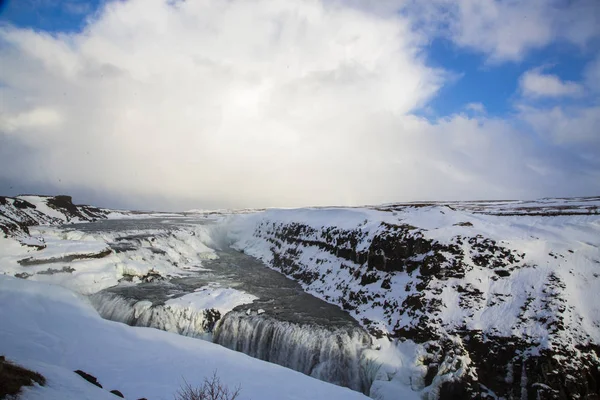 Krajina Godafoss Voda Podzim Zimě Islandu Jasným Slunečním Svitem — Stock fotografie