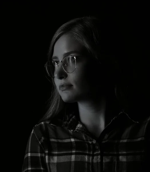 Chica Joven Con Gafas Blanco Negro —  Fotos de Stock