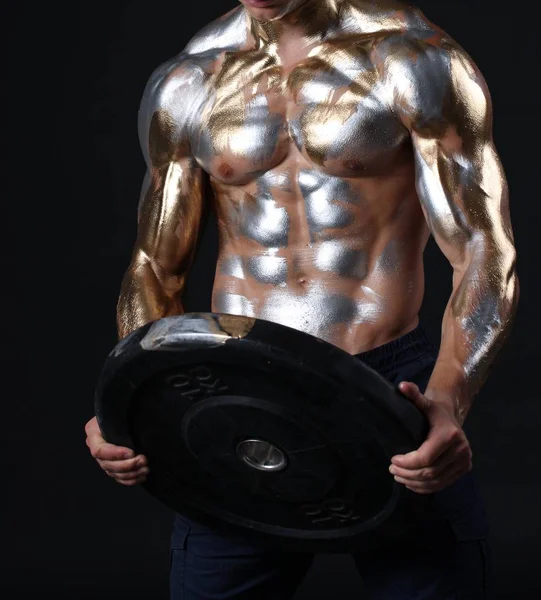 Muscular Strong Men Training Black Background — Stock Photo, Image