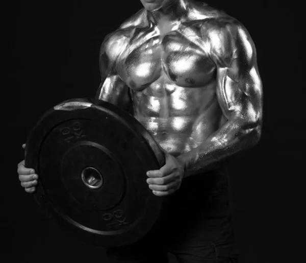 Muscular Strong Men Training Black Background — Stock Photo, Image