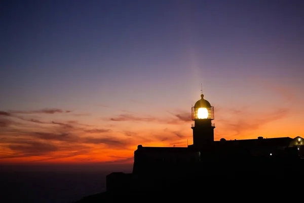 Φάρος Του Cabo Sao Vicente Sagres Πορτογαλία Στο Sunset Farol — Φωτογραφία Αρχείου