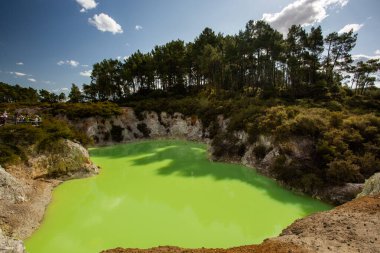 Wai-O-Tapu termal harikalar diyarı, Rotorua, Kuzey Adası, Yeni Zelanda 'da Şeytan Hamamı' nın yeşil göleti.