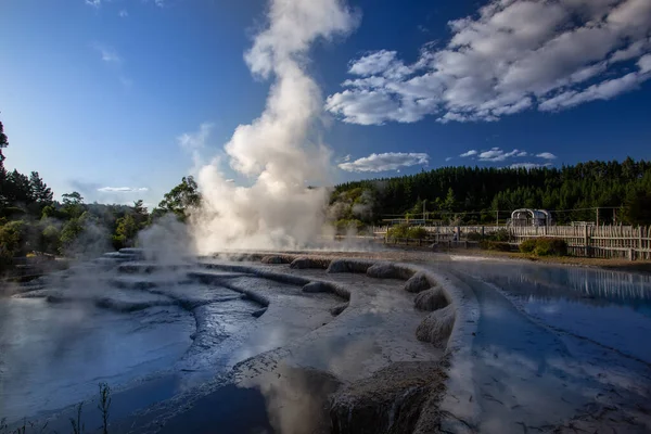 Wairakei Terraces Volcanic Heated Water Rises Plumes Taupo New Zealand — Stock Photo, Image