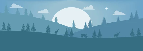 Ciervos en el bosque oscuro — Vector de stock