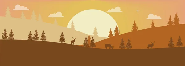 Deers In The Evening Forest — Stock Vector