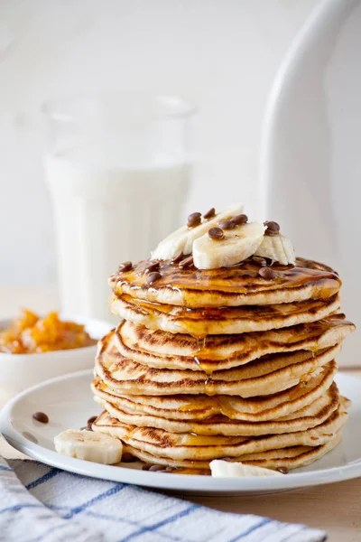 Banana And Chocolate Pancakes — Stock Photo, Image