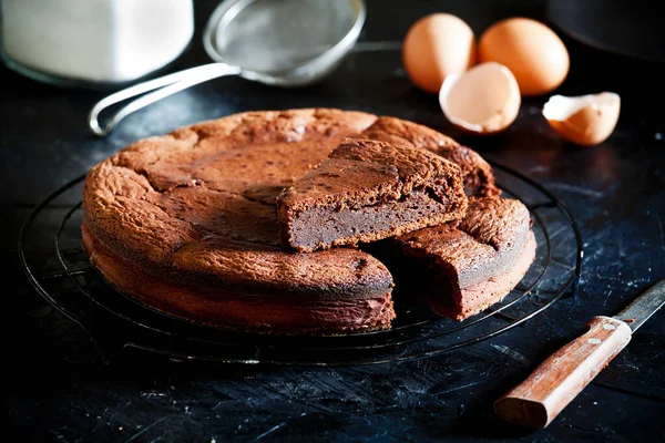 Крупный План Домашнего Вкусного Шоколадного Торта — стоковое фото