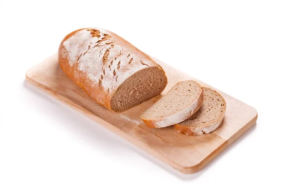 Chleb Chleba Desce Cięcia Izolowane Białym — Zdjęcie stockowe