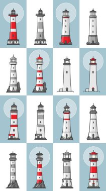 Çizgi film düz fenerler vektör ayarla