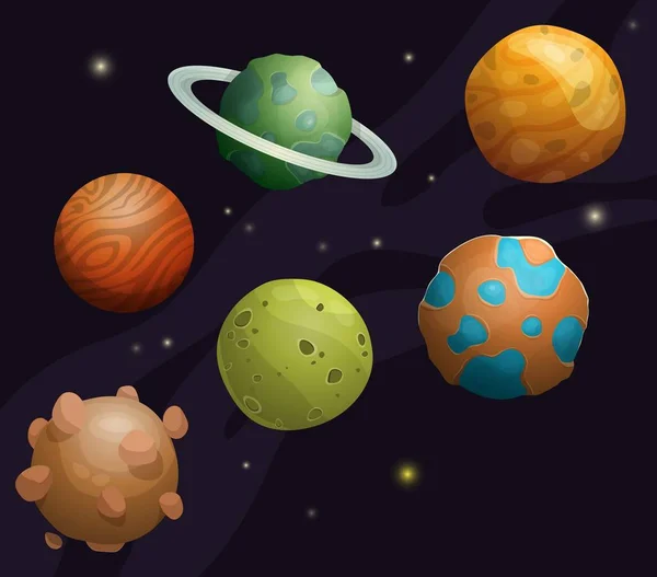 Verzameling van de fantastische planeet cartoon op ruimte achtergrond — Stockvector