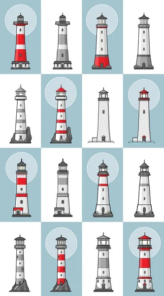 漫画フラット灯台のベクトルを設定 — ストックベクタ