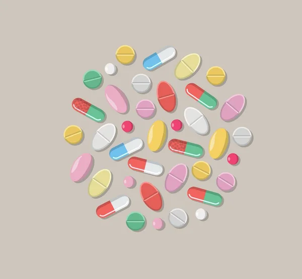 Collectie van pillen in een cirkel zijn gerangschikt — Stockvector