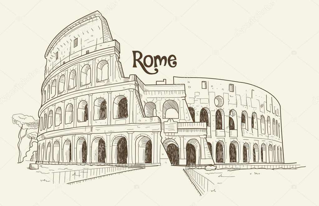 Colosseum, vector illustration, hand drawn, sketch