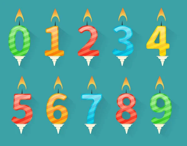 カラフルな誕生日番号キャンドルのセット — ストックベクタ