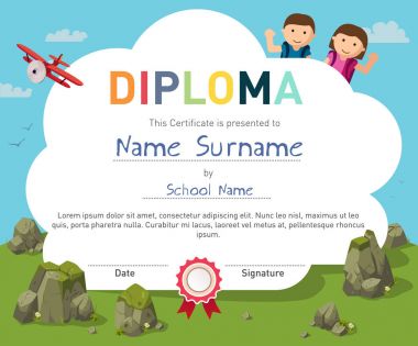 Çocuklar Diploma sertifika arka plan tasarım şablonu