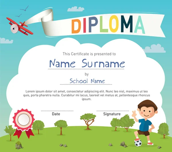 Colorful kids summer camp diploma certificate template — Stock Vector
